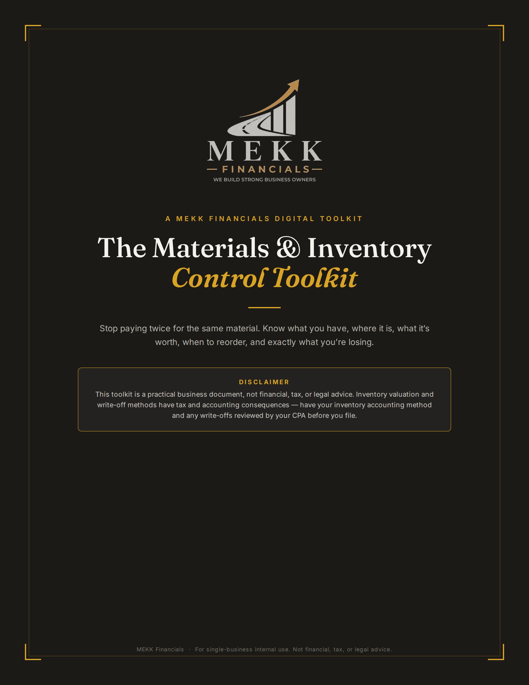 Cover of The Materials & Inventory Control Toolkit